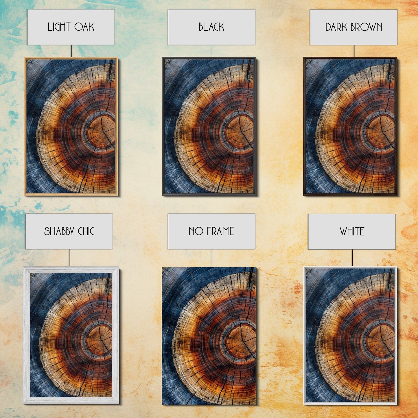 Modern Farmhouse Decor - Tree Rings - Framed Wall Art Canvas Print - Abstract Colorful Tree Ring Wall Decor - Minimalist Modern Farmhouse Boho