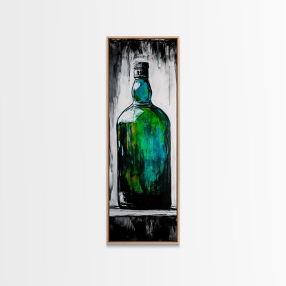 Green Glass Bottle, Modern Still Life, Minimalist Art, Contemporary Home Decor, Framed Canvas Print, Kitchen Wall Art, Vibrant Artwork