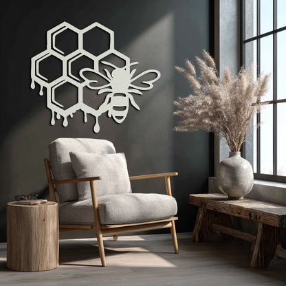 Honeybee and Honeycomb Silhouette Metal Wall Art – Modern Bee Home Decor- KAF543