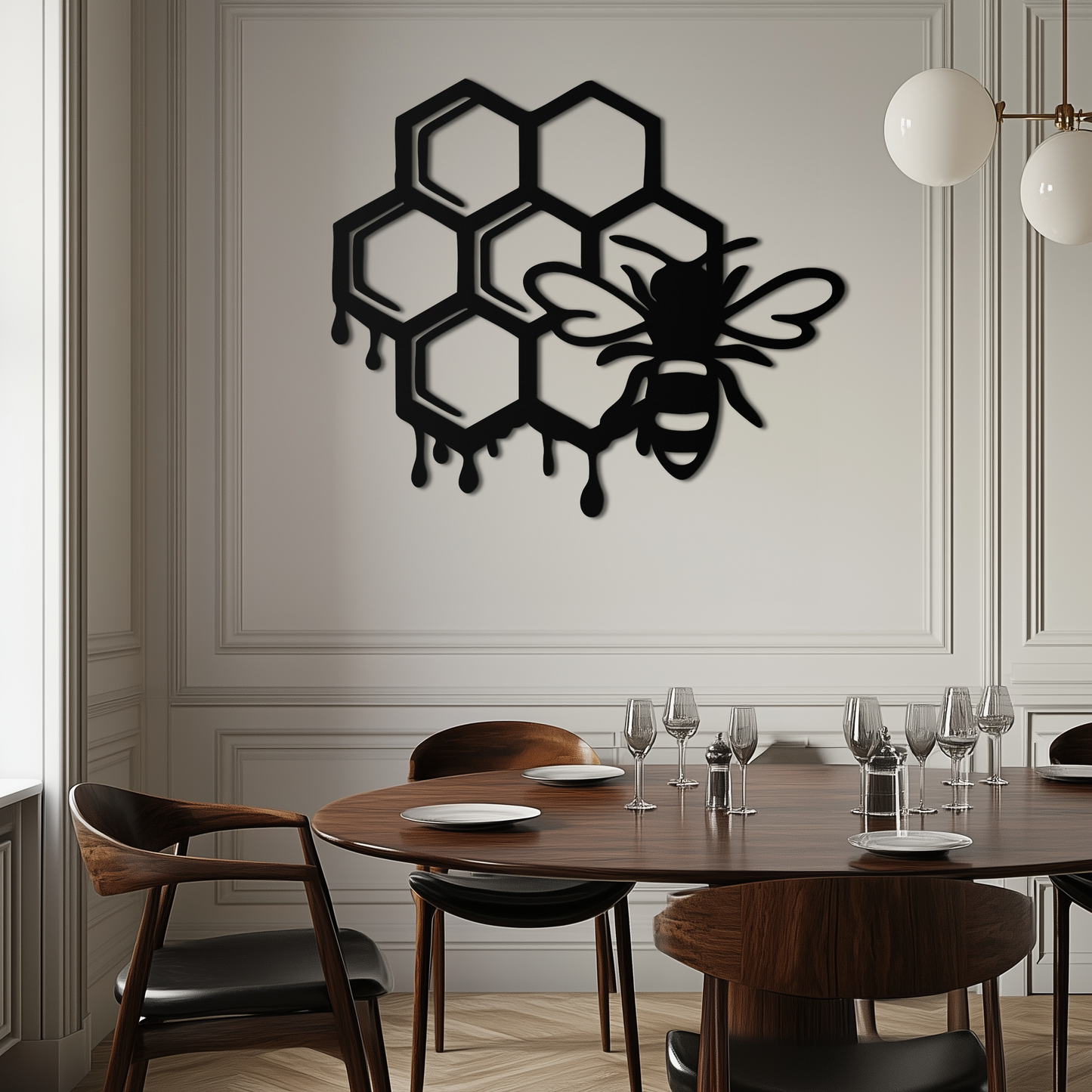 Honeybee and Honeycomb Silhouette Metal Wall Art – Modern Bee Home Decor- KAF543