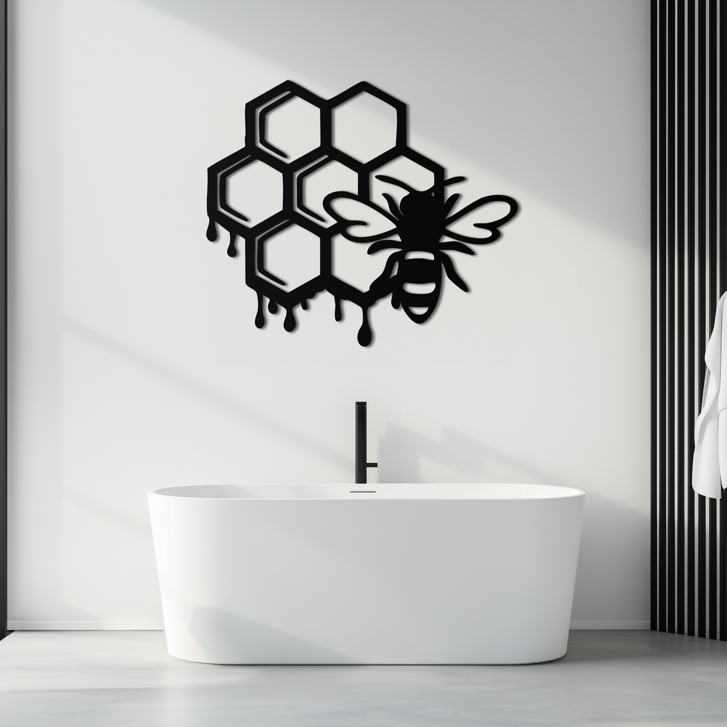 Honeybee and Honeycomb Silhouette Metal Wall Art – Modern Bee Home Decor- KAF543