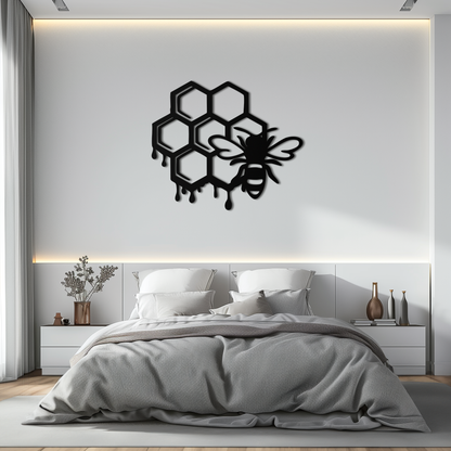 Honeybee and Honeycomb Silhouette Metal Wall Art – Modern Bee Home Decor- KAF543