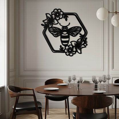 Floral Bee Silhouette Metal Wall Art – Nature Inspired Home Decoration- KAF544