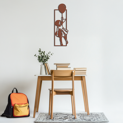 Balloon Girl Silhouette Metal Wall Art – Whimsical Modern Home Decor- KAF563