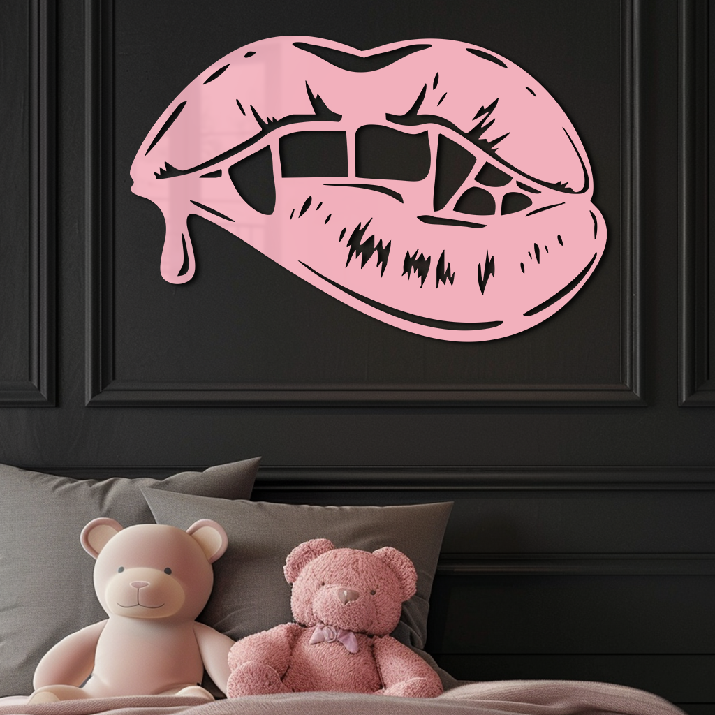 Vampire Lips Silhouette – Pink Metal Wall Art for Modern Home Décor - KAFGP163