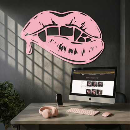 Vampire Lips Silhouette – Pink Metal Wall Art for Modern Home Décor - KAFGP163