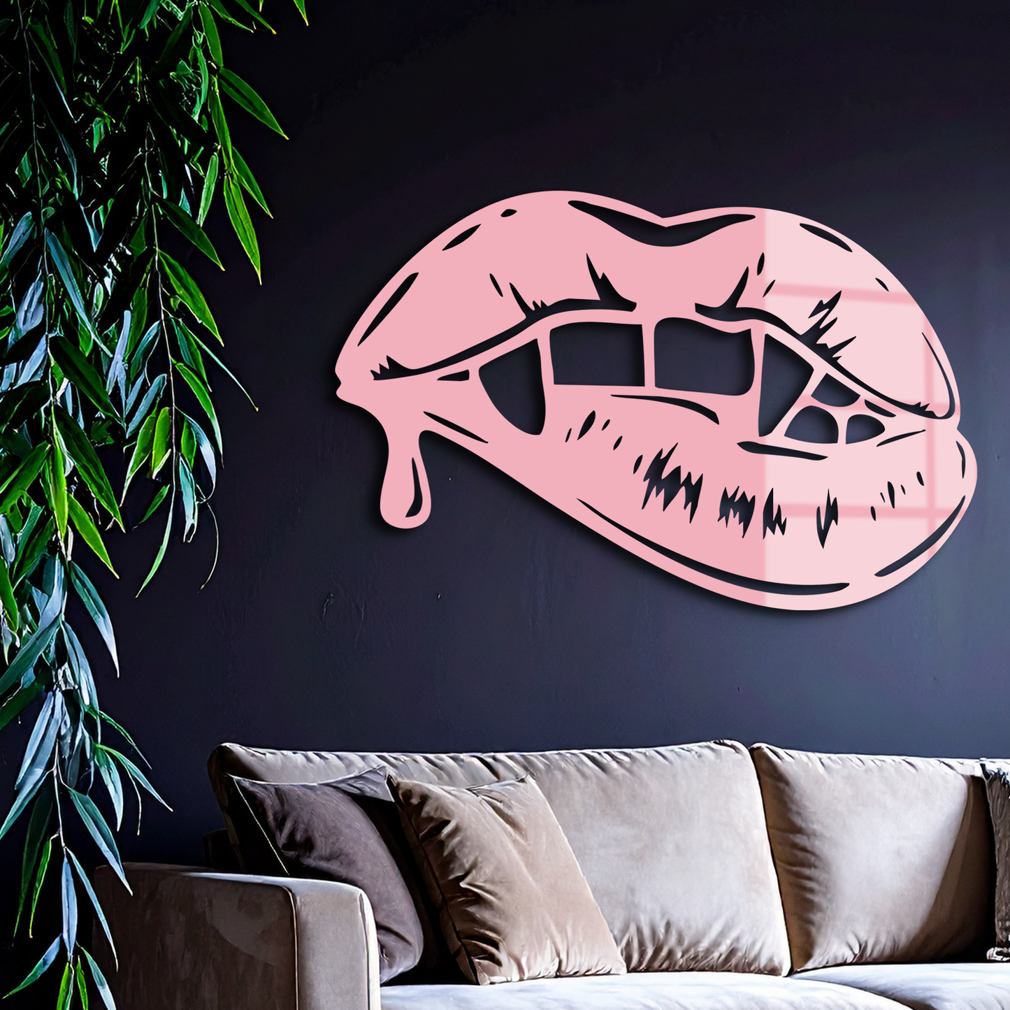 Vampire Lips Silhouette – Pink Metal Wall Art for Modern Home Décor - KAFGP163