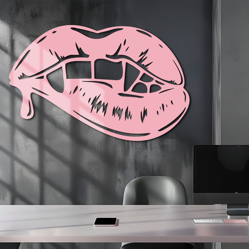 Vampire Lips Silhouette – Pink Metal Wall Art for Modern Home Décor - KAFGP163
