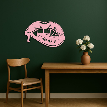 Vampire Lips Silhouette – Pink Metal Wall Art for Modern Home Décor - KAFGP163