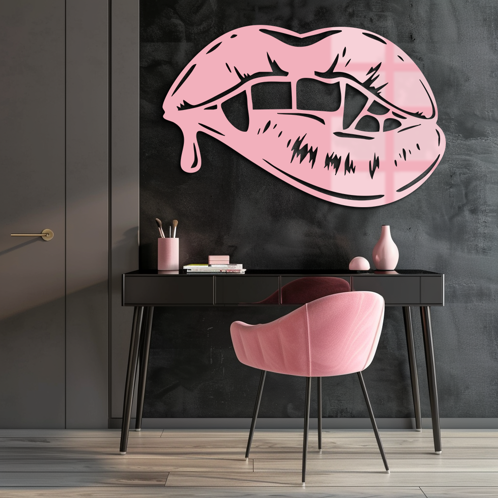 Vampire Lips Silhouette – Pink Metal Wall Art for Modern Home Décor - KAFGP163