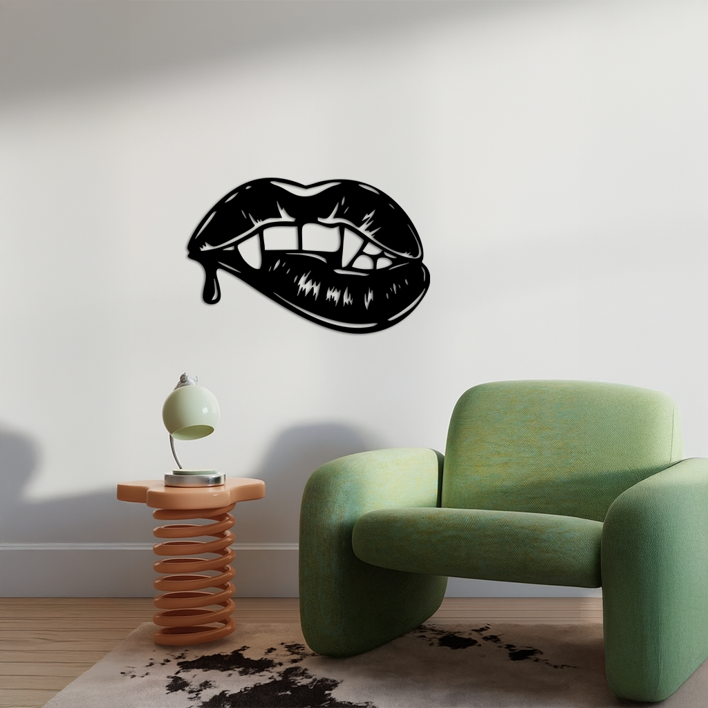 Vampire Lips Silhouette – Pink Metal Wall Art for Modern Home Décor - KAFGP163