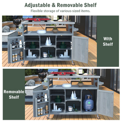 K&K Outdoor Kitchen Island, Rolling Bar Cart & Storage Cabinet